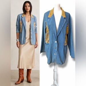 RARE Saint Germain Paris Vintage 80s Luxury Southwestern Denim Blazer Large